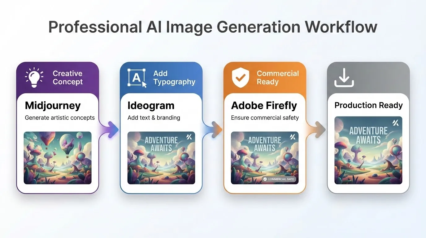 Workflow diagram showing multi-tool AI image generation process